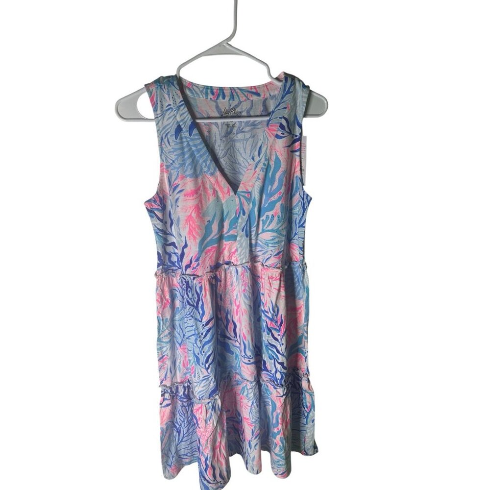 Lilly Pulitzer Lorina Swing Dress Crew Blue Tint Kaleidoscope Coral Size S NWT - Picture 3 of 9
